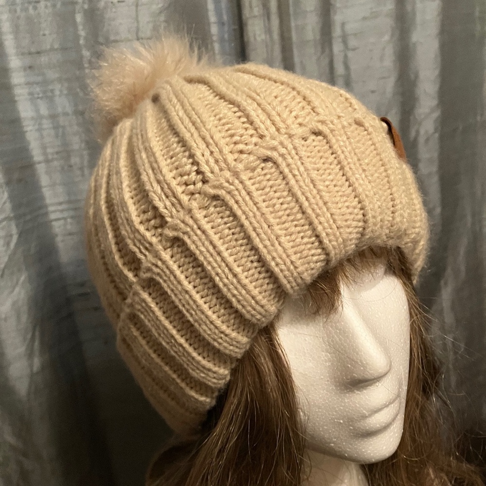 FLEECE LINED KNIT POM BEANIE, TOASTY WARM